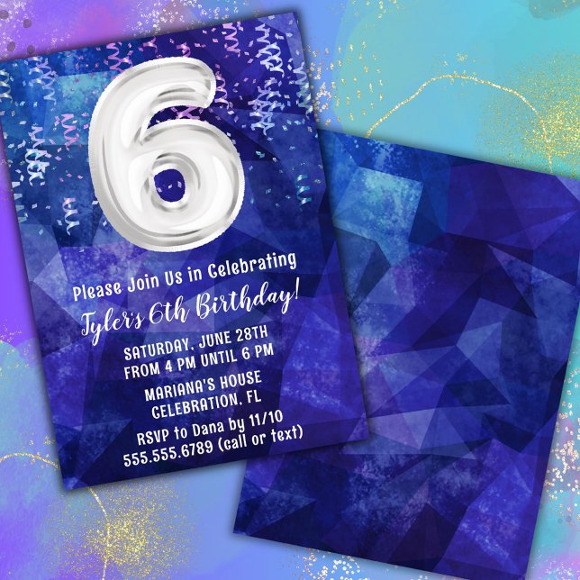 Invitation Garçon Bleu Blanc 6ème Anniversaire (Créateur téléchargé)