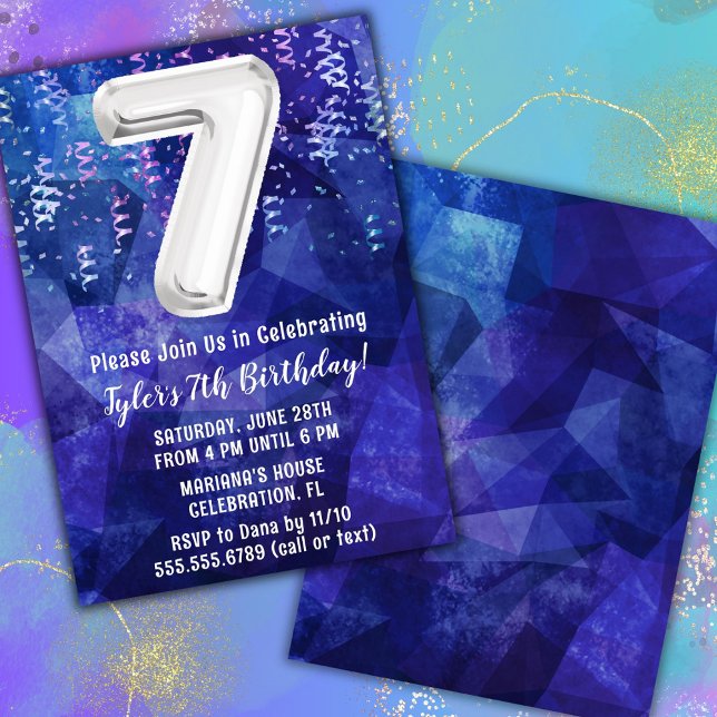 Invitation Garçon Bleu Blanc 7e Anniversaire (Créateur téléchargé)
