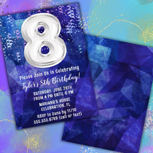 Invitation Garçon bleu blanc 8e anniversaire