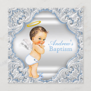 Invitation Garçon Bleu Blanc Ange Garçon Bébé Baptême