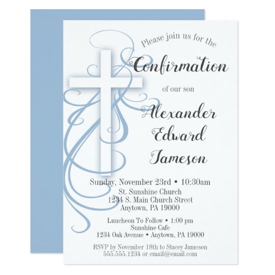 Invitation Garcon Bleu Blanc D Invitation De Confirmation De Zazzle Fr