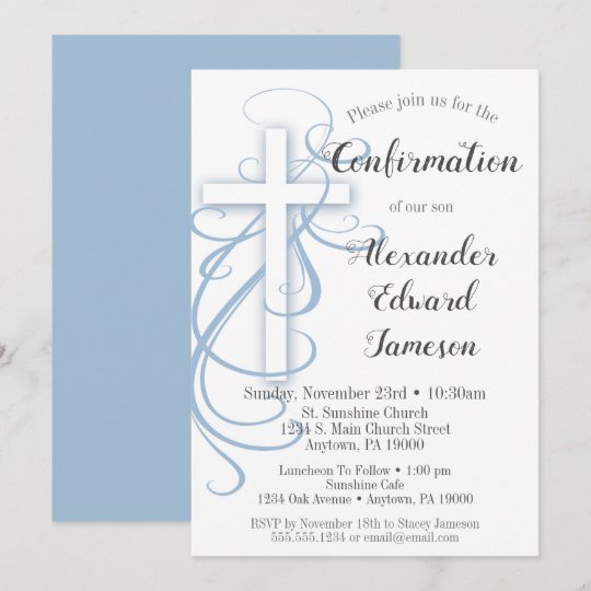 Invitation Garcon Bleu Blanc D Invitation De Confirmation De Zazzle Fr