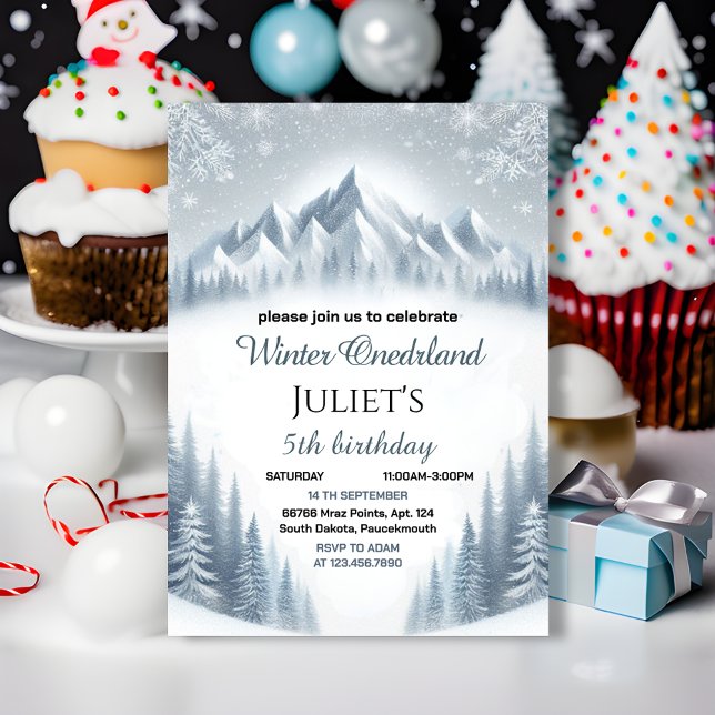 Invitation garçon bleu fille neige hiver Onederland 13e anniv (Créateur téléchargé)