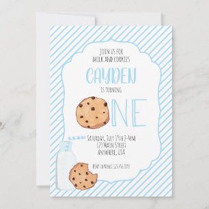 Invitation Garçon bleu lait et biscuits pour un premier anniv