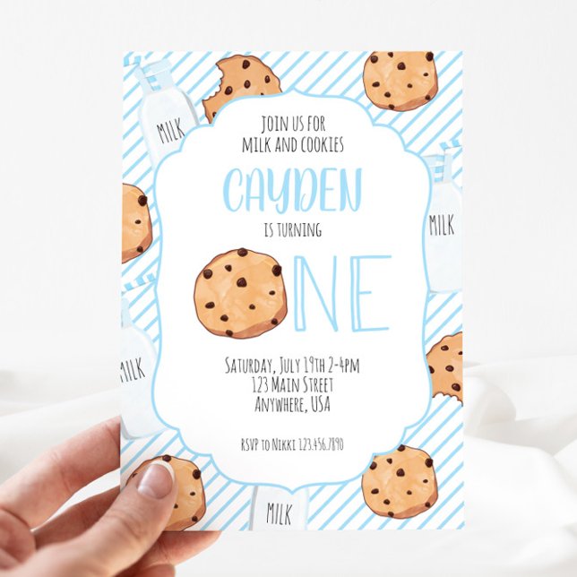 Invitation Garçon bleu lait et biscuits pour un premier anniv (Créateur téléchargé)
