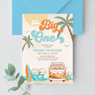Invitation Garçon bleu orange The Big One Surf 1er anniversai