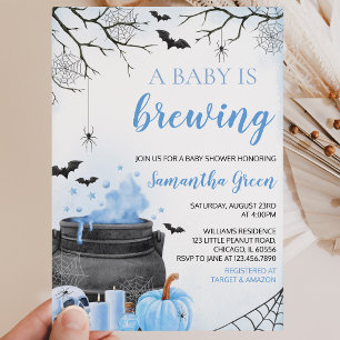 Invitation Garçon Bleu Une Baby Shower Halloween "Un Bébé Est