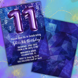Invitation Garçon Bleu Violet 11e Anniversaire