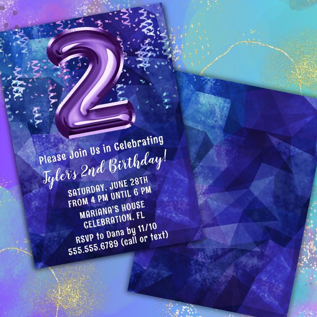 Invitation Garçon Bleu Violet 2e Anniversaire (Créateur téléchargé)