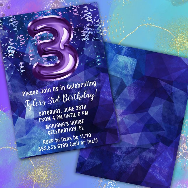 Invitation Garçon bleu violet 3e anniversaire (Créateur téléchargé)