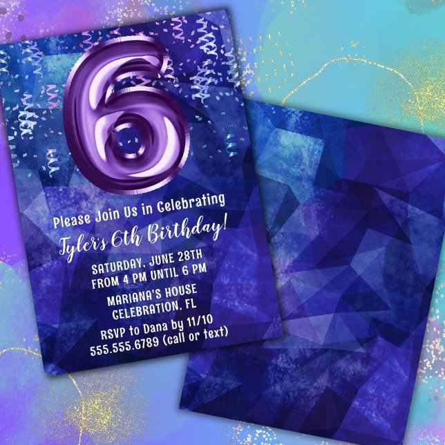 Invitation Garçon bleu violet 6ème anniversaire (Créateur téléchargé)