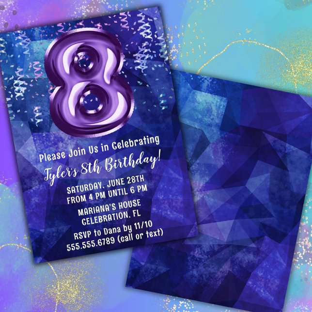 Invitation Garçon Bleu Violet 8e Anniversaire (Créateur téléchargé)