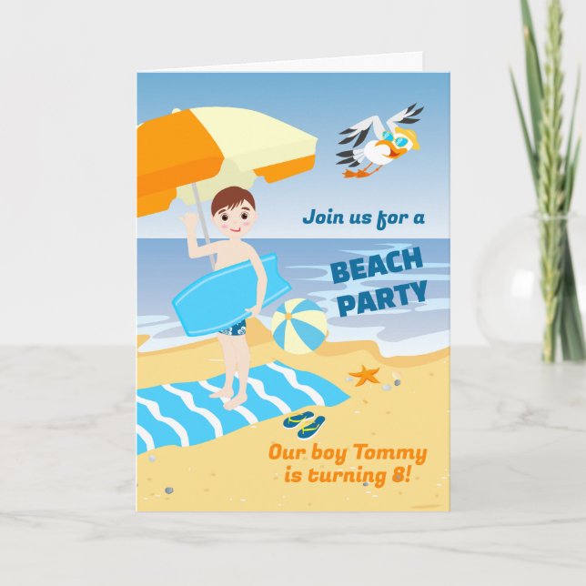 Invitation Garçon bodyboard amusement fête d'anniversaire pla (Devant)