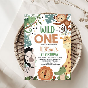 Invitation Garçon Brown Green Safari Wild One 1er anniversair