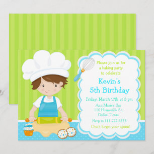 Invitation Garçon Brunette Mignon Faisant une Fête d'Annivers