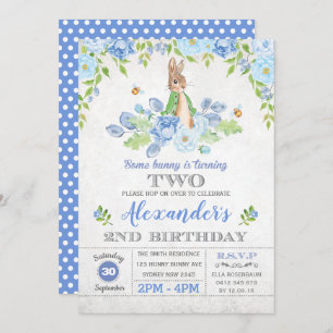 Invitation Garçon Bunny 2e fête d'anniversaire Jardin Bleu Fl