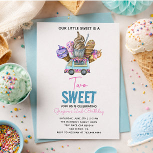 Invitation Garçon Camion de Glace Deux Sucré 2ème Anniversair