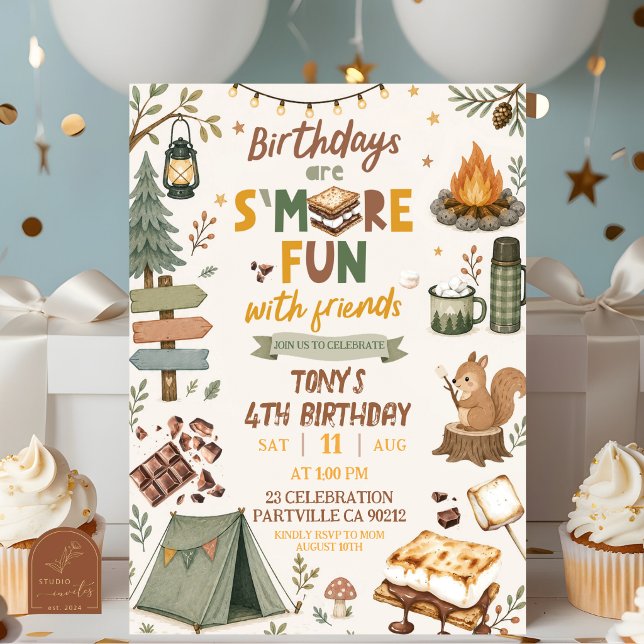 Invitation Garçon camping S'mores plaisir avec des amis Anniv (Créateur téléchargé)