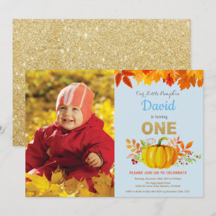 Invitation Garçon Citrouille Automne Premier Anniversaire Pai