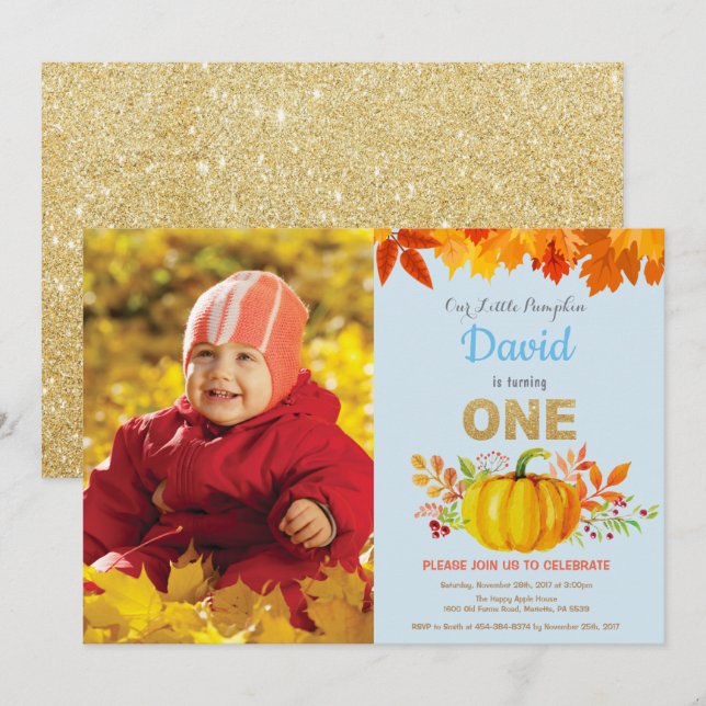 Invitation Garçon Citrouille Automne Premier Anniversaire Pai (Devant / Derrière)