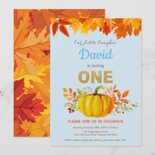 Invitation Garçon Citrouille Automne Premier Anniversaire Pai