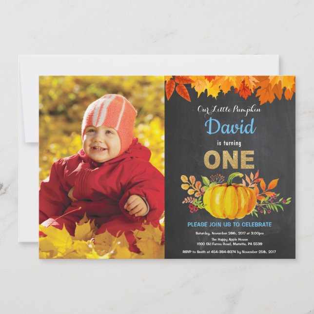 Invitation Garçon Citrouille Automne Premier Anniversaire Tab (Devant)