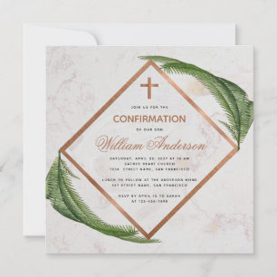 Invitation Garçon Confirmation Verdure Fougère de cuivre Croi