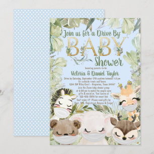Invitation Garçon Covid Animaux Avec Masques Verdure Baby Sho