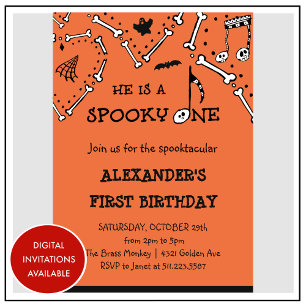 Invitation Garçon Crâne Orange Effrayant un anniversaire Hall
