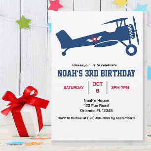 Invitation Garçon d'anniversaire avion bleu amusant enfants c