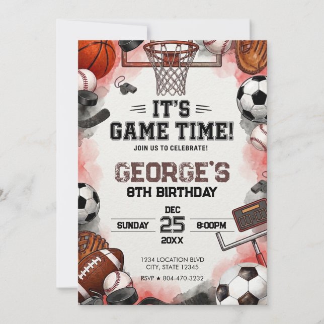 Invitation Garçon d'anniversaire Ballons de Sport (Devant)