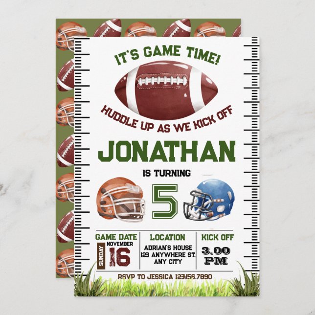 Invitation Garçon d'anniversaire de football (Devant / Derrière)