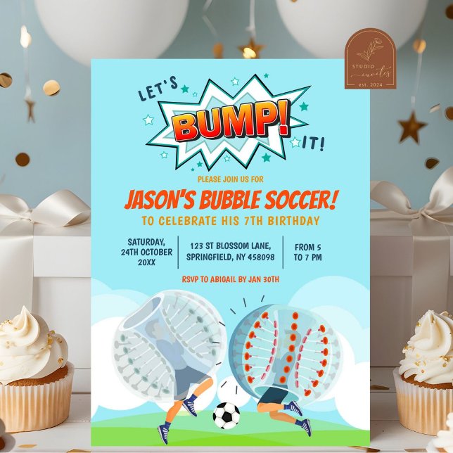 Invitation Garçon d'anniversaire de football à bulles (Créateur téléchargé)
