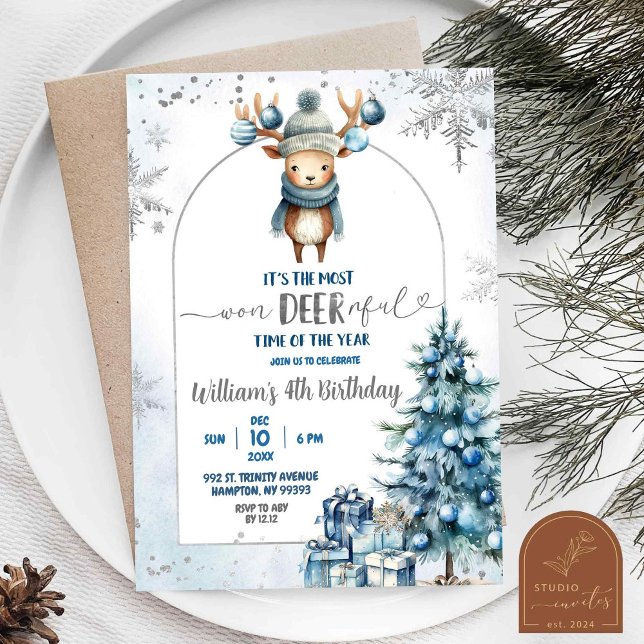 Invitation Garçon d'anniversaire de Noël renne enneigé (Créateur téléchargé)