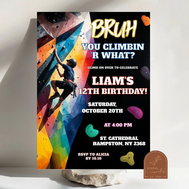 Invitation Garçon d'anniversaire d'escalade de mur de roche (Créateur téléchargé)