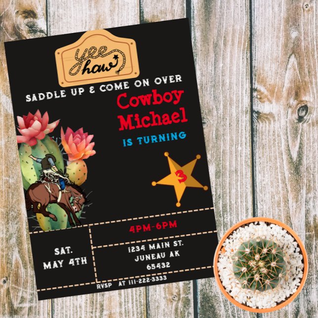 Invitation  Garçon d'anniversaire Enfants Cactus Far West  (Créateur téléchargé)
