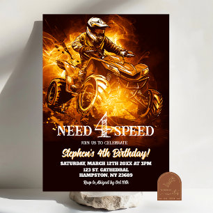 Invitation Garçon d'anniversaire Néon ATV Quad Bike Need 4 Sp