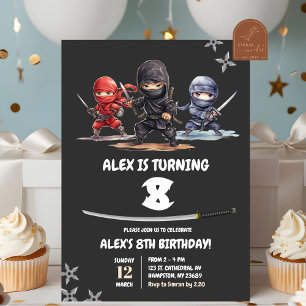 Invitation Garçon d'anniversaire ninja américain noir