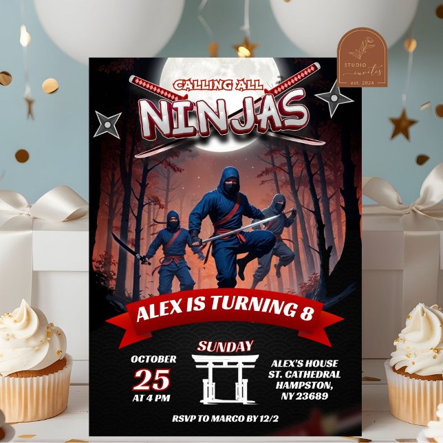 Invitation Garçon d'anniversaire Ninja Warrior Kids (Créateur téléchargé)