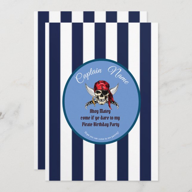 Invitation garçon d'anniversaire pirate (Devant / Derrière)