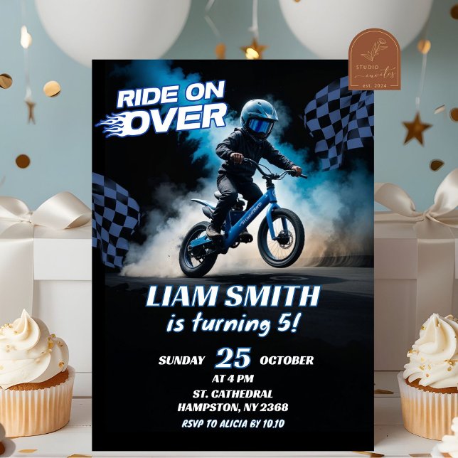 Invitation Garçon d'anniversaire vélo de course BMX bleu (Créateur téléchargé)