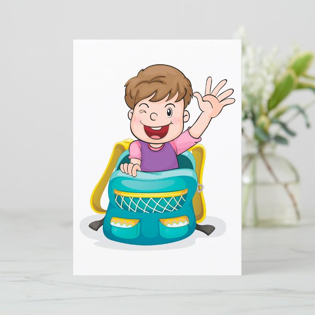 Invitation Garçon dans sac à dos Waving Fun School Kid (Créateur téléchargé)