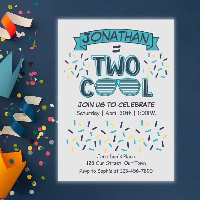 Invitation Garçon de 2 ans avec des lunettes de soleil Two Co (Créateur téléchargé)