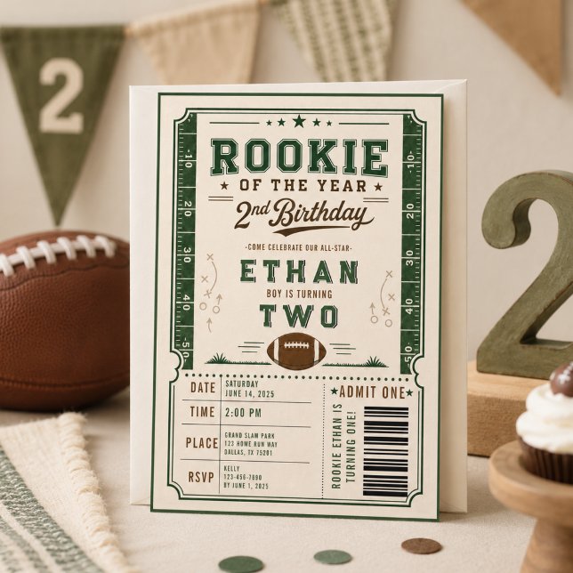 Invitation Garçon de 2 ans pour son deuxième anniversaire, re (Vintage Football Rookie 2nd Birthday baby boy Invitation
)