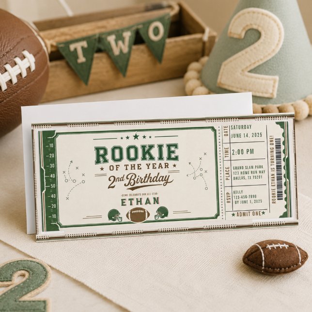 Invitation Garçon de 2 ans pour son deuxième anniversaire, re (Vintage Football Rookie 2nd Birthday baby boy Invitation
)