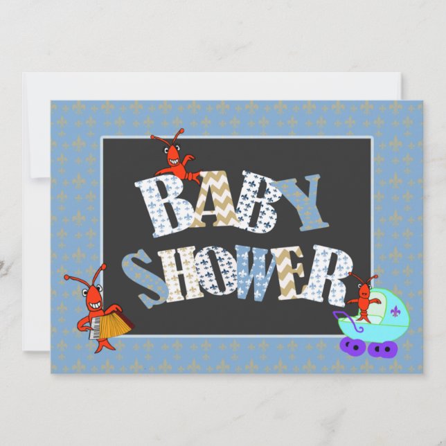 Invitation Garçon de baby shower de Patchwork Fleur de Lis (Devant)