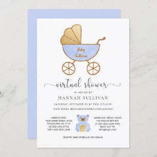 Invitation Garçon de Baby shower virtuel   Retro Carriage Blu