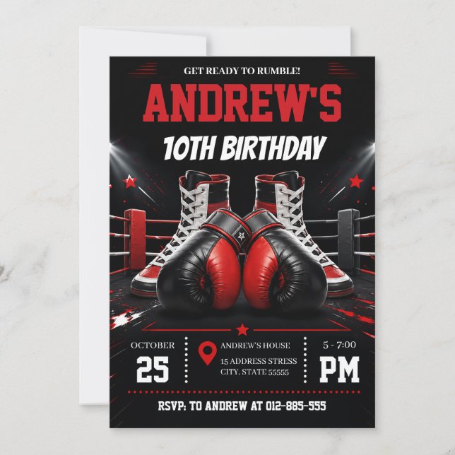 Invitation Garçon de boxe personnalisé pour anniversaire (Devant)