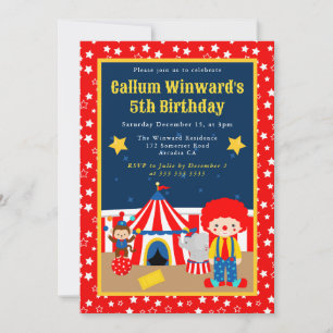 Invitation Garçon de cirque mignon clown enfants anniversaire