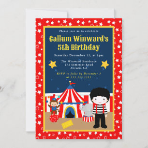 Invitation Garçon de cirque mignon mime anniversaire des enfa